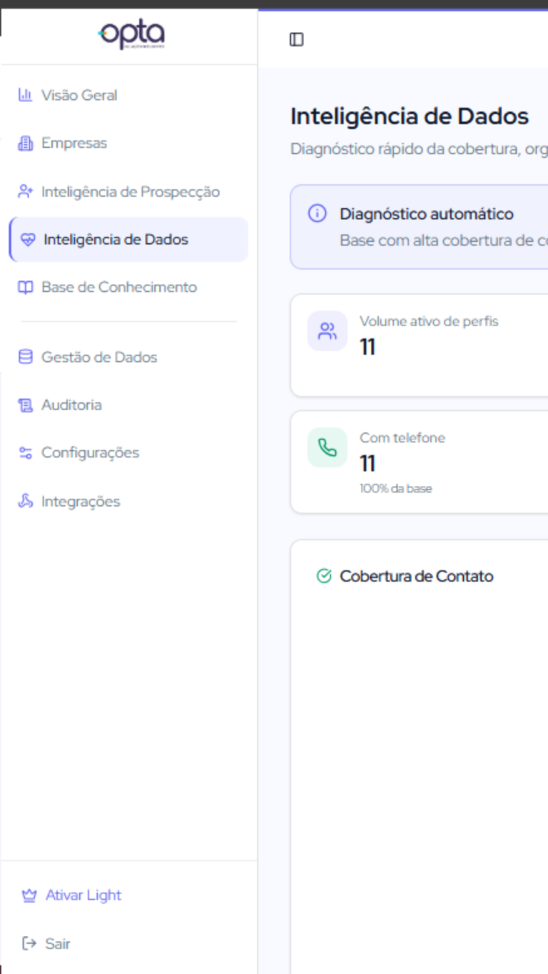 Opta Data Pro - Ideal para times comerciais estratégicos, operações B2B, inteligência de mercado e empresas que desejam aprofundar a leitura de perfis, priorizar oportunidades e vender com mais precisão.